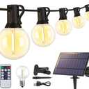 Larkvue 25FT Solar String Lights Outdoor with Remote, Waterproof Dimmable 3 Modes Patio Lights with 10+1 LED Shatterproof G40 Bulbs for Backyard-Black