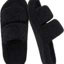 Litfun Women's Fuzzy House Slippers with Moderate Arch Support Open Toe Cozy Bedroom Shoes Indoor