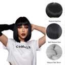 10Inch Black Wig with Bang Short Straight Hair Cosplay Bob Wig For Girls Women Theme Party (Black)