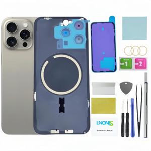LNONLS 15 Pro Max Back Glass Replacement for iPhone 15 Pro Max Rear Back Cover Glass Waterproof and Camera Lens+Professional Repair Tool Kit (Natural Titanium)