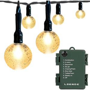 Battery Operated Globe String Lights, Crystal Globe String Lights 16ft 30 LED 8 Modes Waterproof String Lights with Timer for Backyard Garden Balcony Pergola Wedding Party Decor(Warm White)