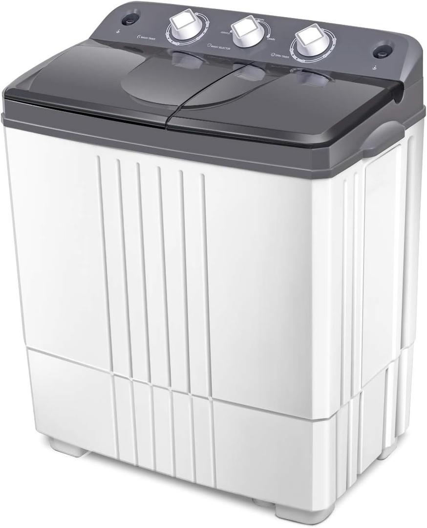 Giantex Portable Washing Machine, 20lbs Capacity, 12lbs Washer and 8lbs Spinner, Compact for Apartment RV, Gray & White, GX20313-PE, 15.5"Dx25"Wx29.5"H
