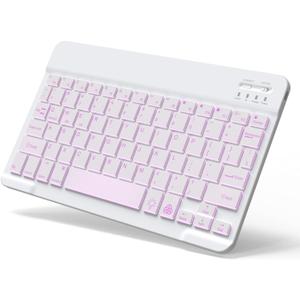 Backlit Bluetooth Keyboard Small Portable Wireless Keyboard Rechargeable Illuminated for Android Samsung Tablet Cell Phone Smartphone iPad A16 11th 10th Generation iPad Pro Air Mini iPhone (White)