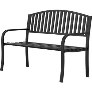Garden Bench, 50" Outdoor Bench, 660LBS Wrought Iron Porch Bench, Patio Bench with Armrests for Garden Lawn or Yard, Black, 50.39" L x 21.26" W x 34" H