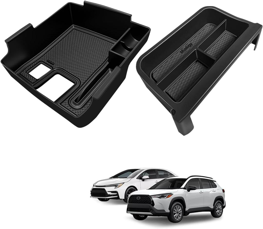 Muslogy Center Console Organizers Compatible with 2020-2025 2026 Toyota Corolla & 2022-2026 Corolla Cross Accessories Dashboard Insert Behind 8-inch Screen & Middle Console Tray 2PCS