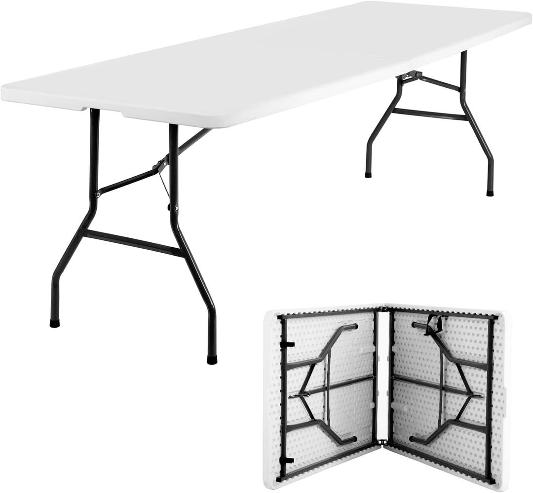 FDW 8FT Folding Table Half Portable Foldable Table Picnic Table for Office Home Camping Party (White, 8 FT)
