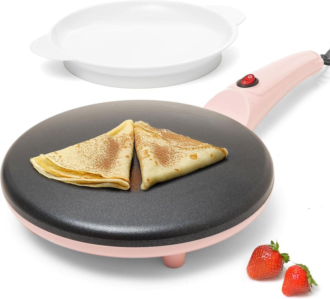Moss & Stone Pink Electric Crepe Maker 8 Inch, Pan Apo Portable Crepe Maker & Hot Plate Cooktop On/Off Switch, Nonstick Coating, Automatic Temperature Control, Easy To Use For Pancakes, Blintz