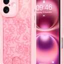 MZELQ Compatible with iPhone 16 Case Silicone Card Holder, Cute Pattern Rose Flower Floral Cover for Girls Women -Pink
