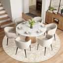 Soalmost Washable Round Rug 8ft for Living Room, Soft Ultra-Thin Non-Slip Vintage Floral Circle Area Rug, 8x8 Round Throw Carpet for Dining Room Nursery Bedroom Kitchen (Beige, 8'Round)