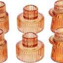 Tealight Candle Holder, Taper Glass Candlestick Holders, Votive Candle Stick Candle Holder for Table Centerpiece Wedding Dinner (6PACK, Amber)