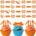 48 Pcs Orange Cartoon English Accessories Cupcake Ring Cartoon Birthday Decorations Orange English Cake Topper Ring Cupcake Topper for Birthday Baby Shower Party Decorations