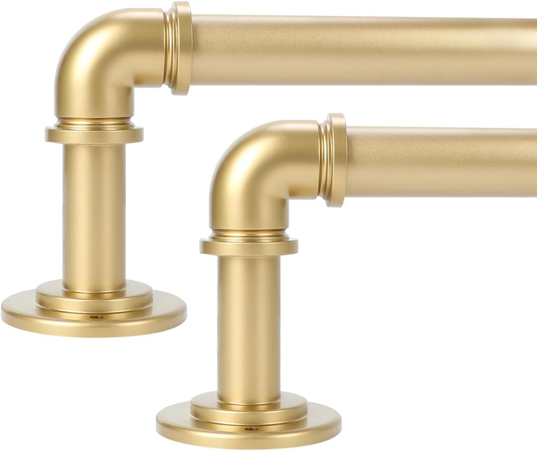 OLV 2 Pack Gold Industrial Curtain Rods for Windows 48 to 84 Inch(4 to 7 Feet), 1 Inch Diameter Blackout Wrap Around Adjustable Heavy Duty Window Drapery Rods, Indoor and Outdoor