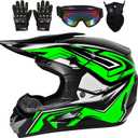 Youth & Kids Dirt Bike Motocross Helmets with Goggles Gloves Mask, DOT Approved Motorcycle ATV BMX 4-Wheeler Off-Road Streetbike Mountain Bike Helmet for Teen Boys Girls (Large)