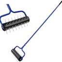 Lawn Aerator, 21" Heavy Duty Rolling Aerator Tool,Preasembled Spikes,75" Adjustable Handle with Quick Clip, Stable U-Shape Construction, Blue,Assembly Only Needs 3-5 Minutes.