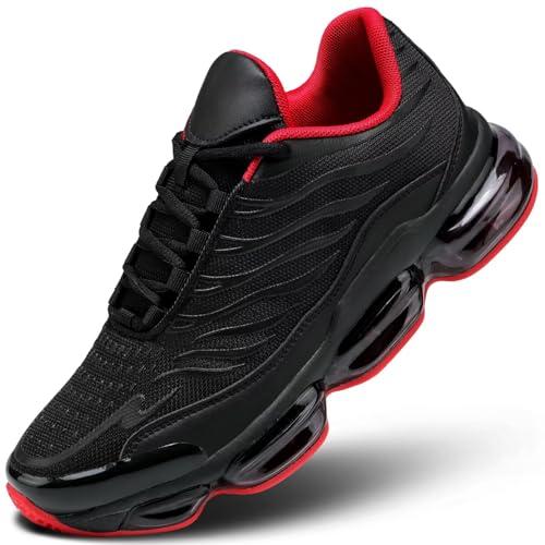 Men's Air Running Shoes Non Slip Workout Casual Sport Shoes for Men Basketball Sneakers Fashion  Black/Red Size 43/ 9.5