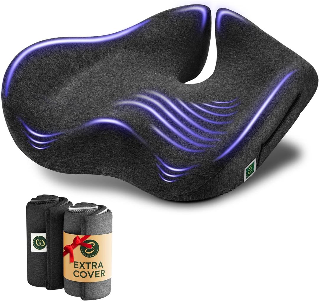 Extra Large Office Chair Cushion for Sciatica Pain Relief, Memory Foam Seat Cushion for Car Seat Pad, Orthopedic Pillow. Computer Chair Cushion for Tailbone Pain Relief All Day Comfort(Gray) (Light & Dark Gray)