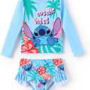 Disney Lilo & Stitch Two Piece Tankini Swimsuit Girl Long Sleeve Rashguard Bathing Suit Set UPF 50+ Beach Pool Swimwear Holiday Blue Size 8-9 Years