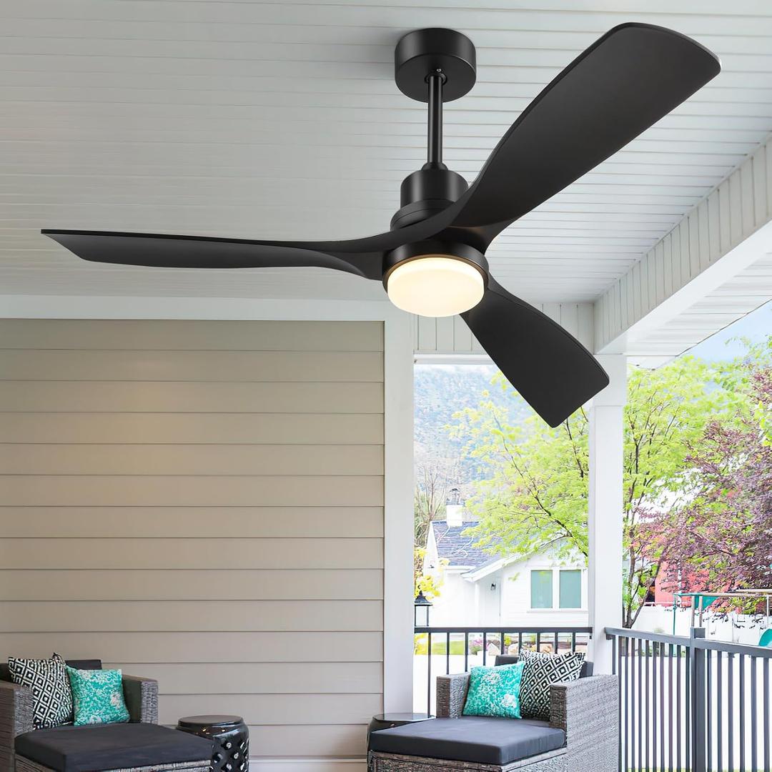72 Inch Ceiling Fan with Lights Remote, 3 Wood Blades Black Fans