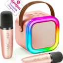 Mini Karaoke Machine for Kids, 2026 TOP Toys Birthday Valentine's Day Gifts Ideas for Girls Ages 4, 5, 6, 7, 8, 9, 10, 12+ Years Old, Portable MP3 Player with 3 Wireless Mics for Family Home Party, Rose Gold