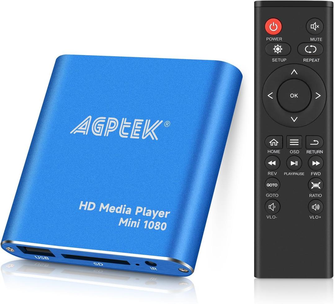 HDMI Media Player, Blue Mini 1080p Full-HD Ultra HDMI MP4 Player for -MKV/RM/ MP4 / AVI etc- HDD USB Flash Drive/HDD and SD Card