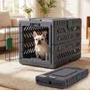 28"L Collapsible Dog Crate for Small/Medium Dogs - No-Tool Assembly Foldable Dog Cage - Portable Travel Crate with 2 Wheels - Space-Saving for Indoor Outdoor Use (Dark Grey, 28.0"L x 18.3"W x 20.9"H)