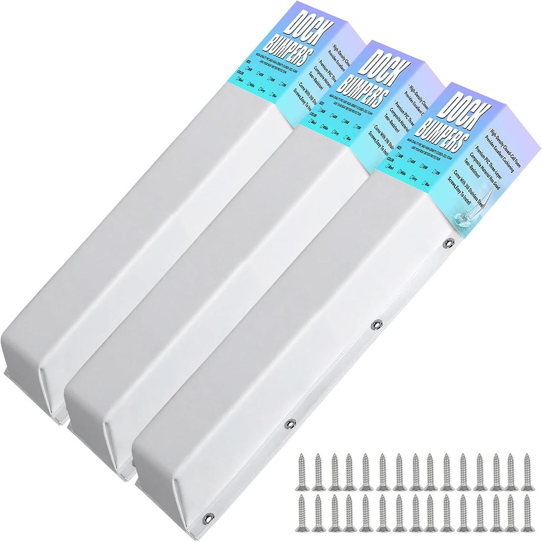 WTMORE Boat Dock Bumpers, 48" Dock Bumpers Dock Edge, Dock Fenders Bumpers, Boat Dock Bumper Guards for Dock Edge, Piling, Horizontal Deck, Vertical Poles, or Pier Fenders, White (3 Pack)