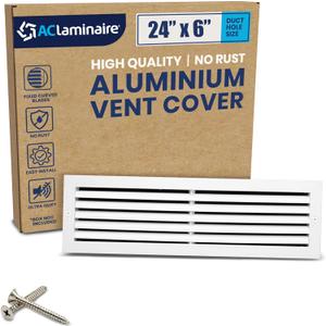 24" x 6" Duct Hole Aluminum Return Grille  Rust-Free Fixed Blades, Ceiling/Wall Fit, No Adjustable Features  Durable HVAC Air Return Vent Cover for Efficient Airflow Performance, 25.6" x 7.6" Face.
