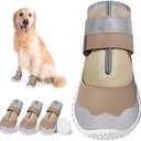 DcOaGt Dog Shoes Large Size Dogs,Mesh Breathable Dog Boots & Paw Protectors for Hot Pavement Summer Winter Snow, 360°Anti-Slip Dog Booties with Reflective Strips for Hiking/Walking,Khaki 4PCS(Size 8)