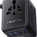 MOMAX Mini 7-in-1 Universal Travel Adapter, GaN 70W Dual AC, 3 USB-C & 2 USB-A, Travel Essentials for 200+ Countries International Charger for Laptop, Phone, US/EU/UK/AU Plug