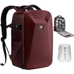 K&F CONCEPT Camera Backpack,Hardshell Photography DSLR Camera Bag with 15-15.6 Inch Laptop Compartment Hard Shell Camera Case Compatible with Canon/Nikon/Sony/DJI Mavic Drone (Red)