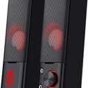 Redragon GS550 PC Gaming Speakers, 2.0 Channel Desktop Computer Sound Bar with Compact Maneuverable Size, Headphone Jack, Quality Bass & Decent Red Backlit, USB Powered w/ 3.5mm Cable (Black)
