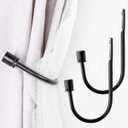2 x Metal Curtain Holdbacks Decorative U Shaped Hooks Wall Mounted, Modern Design Curtain Tie Back Hooks, Black, 2pcs