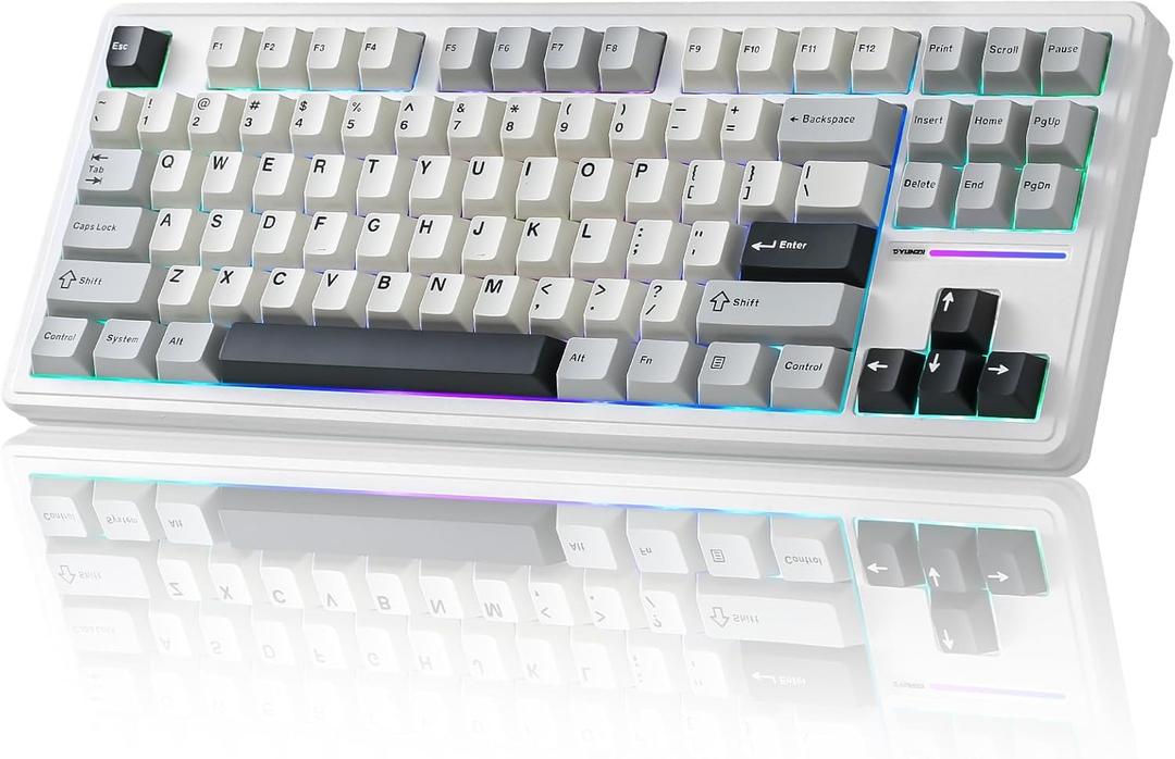 YUNZII YZ87 Gasket Mechanical Keyboard,TKL Wireless Hot Swappable with 5-Layer Padding, BT5.0/2.4G/USB-C NKRO RGB Backlit for Win/Mac(White, Milk Switch)