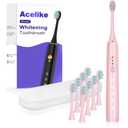 Whitening Electric Toothbrush for Adults and Kids, Rechargeable Toothbrush with 8 Brush Heads & Travel Case, 5 Modes & Smart Timer, 45000VPM Deep Clean, IPX7,One Fast Charge Last 120 Days - Pink