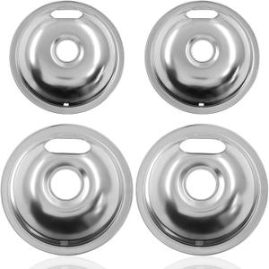 Electric Stove Burner Drip Pan Set - 4 Pack Chrome Drip Bowls (2 x 6" & 2 x 8") Thick Chrome Steel, Rust-Resistant & Easy to Clean