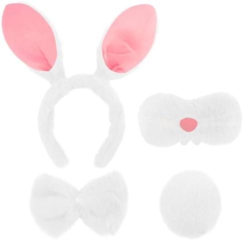 2 Pack Bunny Costume,Bunny Ears Headbands and Tail Set,Halloween Adult Long Furry Rabbit Ear Headband Halloween Party Cosplay White Rabbit Ears Costume Hair Accessories for Adult Women Easter Cosplay