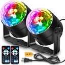 Apeocose 2-Pack Disco Ball Party Lights Sound Activated with Remote Control, 12 Modes Strobe Stage DJ Lights for Home Room Karaoke Dance Party Supplies Birthday Party Decorations White Elephant Gifts (Black)