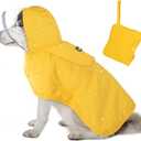 Lukovee Dog Raincoat, Adjustable Dog Rain Jacket with Clear Hooded Double Layer for Dogs Puppies, Waterproof Rain Coat Poncho with Reflective Storage Pocket & Rim (Yellow, L)