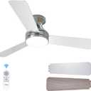 Amico Ceiling Fans with Lights, 42 inch Low Profile Ceiling Fan with Light and Remote Control, Flush Mount, Reversible, 3CCT, Dimmable, Noiseless, Nickel Ceiling Fan for Bedroom, Indoor/Outdoor Use