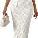 GORGLITTER Women's Two Piece Skirt Sets Outfits Lace Strapless Bandeau Tube Top and Summer Bodycon Long Maxi Skirt Set (White)