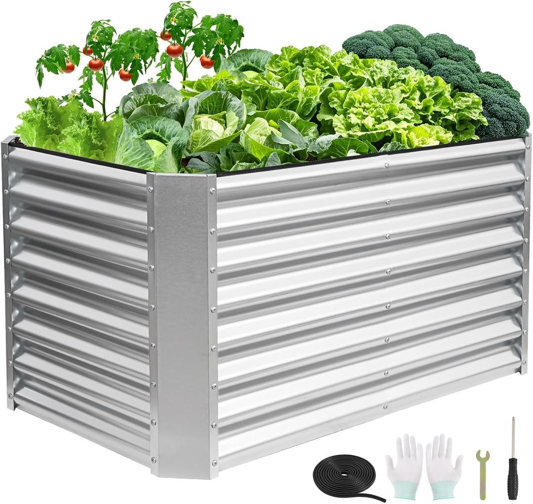 4x2x2ft Raised Garden Bed - Galvanized Deep Root Planter Boxes Outdoor with Wing Nuts and Safety Edges for Gardening Vegetables, Flowers, Herbs, Succulents - Silver (422FT(1pcs))