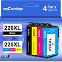myCartridge 220 220XL Remanufactured Replacement for Epson 220 220XL Ink Cartridges T220 T220XL Work with WF-2630 WF-2650 WF-2750 WF-2760 XP-320 XP-420 (Black Cyan Magenta Yellow) 4-Pack 220XL Ink