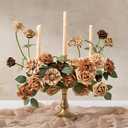 Ling's Moment Artificial Flowers Fake Silk Chrysanthemum Faux Foam Roses Combo for DIY Wedding Bouquets Centerpieces Arrangements Bridal Shower Party Home Decorations, Walnut Brown & Sand Biege, 25pcs
