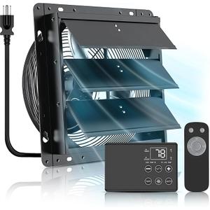 Upgraded 12" Shutter Exhaust Fan with Thermostat & Remote, 980 CFM High-Speed Wall Mounted Attic Vent Fan with Thermostat, Quiet Cooling Ventilation for Garage, Greenhouse, Chicken Coop