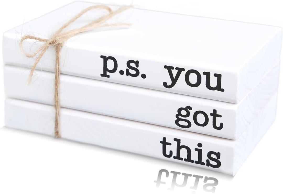 Cute Office Desk Decor, Inspirational Wooden Mini Faux Books for Decoration, Gifts for Women Kids - P.S. You Got This Sign