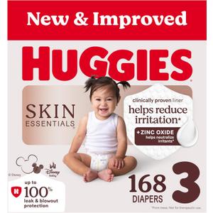 Huggies Size 3 Diapers, Skin Essentials Baby Diapers, Size 3 (16-28 lbs), 168 Count (3 Packs of 56)