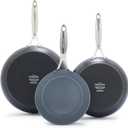 GreenPan Valencia Pro Ceramic Nonstick 8" 9.5" & 11" Fry Pan Skillet Set, Hard Anodized PFAS-Free, Induction Ready, Compatible on All Cooktops, Dishwasher Safe, Oven Safe to 600F, Gray