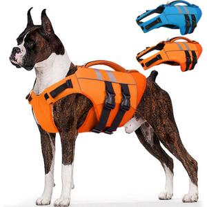 Kuoser Dog Life Jacket, High Flotation Large Dogs Life Vest for Swimming Boating, Reflective Puppy Water Vest Pet Life Preserver with Rescue Handle, Orange (L (Chest Girth:30.7-38.5''))