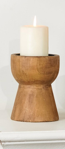 NIKKY HOME Farmhouse Wooden Candle Holders, Rustic Solid Wood Pillar Candlesticks Pedestal, Fireplace Mantle Table Centerpiece Decor, Brown
