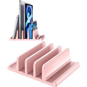 Vaydeer 3-Slot Vertical Laptop Stand Made of Premium ABS Plastics 5 in 1 Design Space-Saving Adjustable Desk Organizer for All MacBook/Chromebook/Surface (Pink)